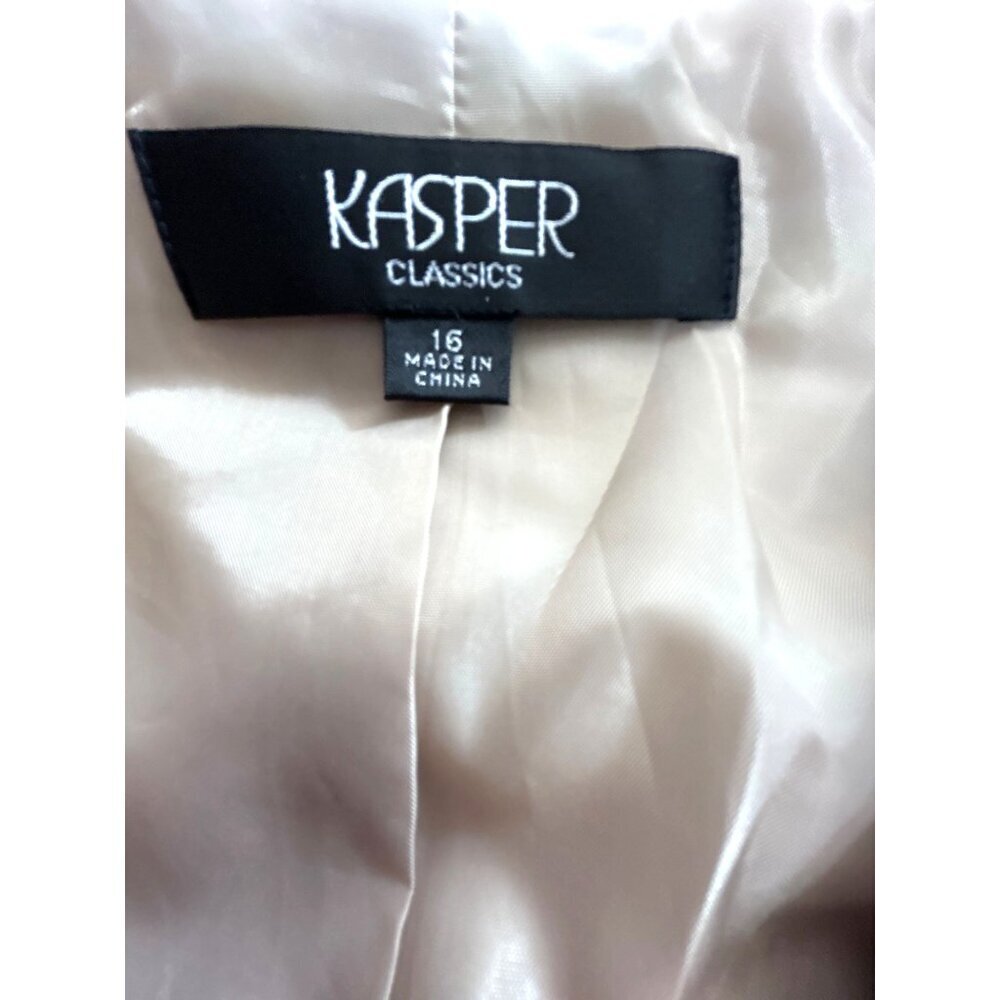 Kasper Classics Womens Blazer Beige with Black Pin Stripes One Button Padded Sho - Picture 3 of 6